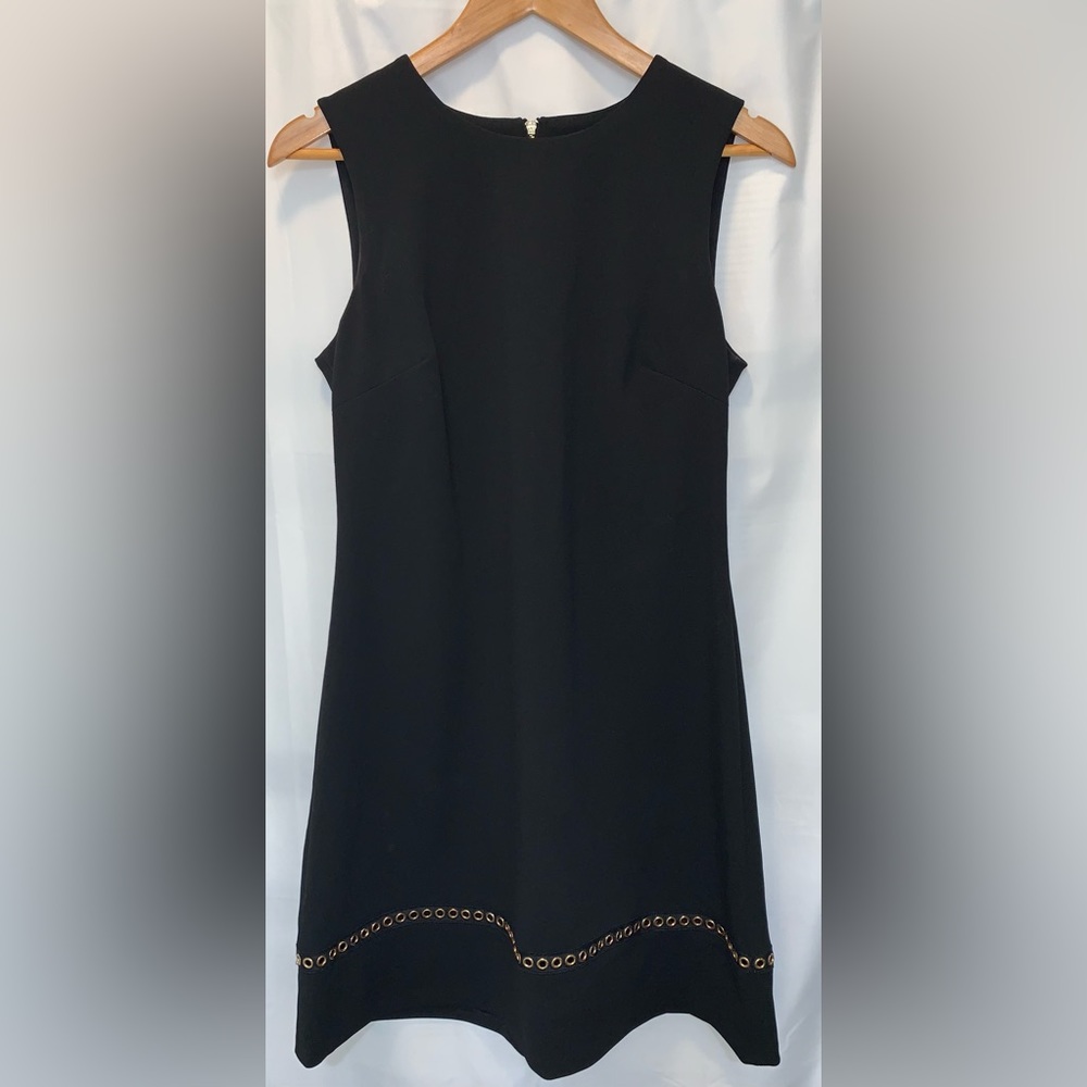 Calvin Klein Sleeveless Black Fit & Flare Dress Gold Zipper & Accents  Size 8